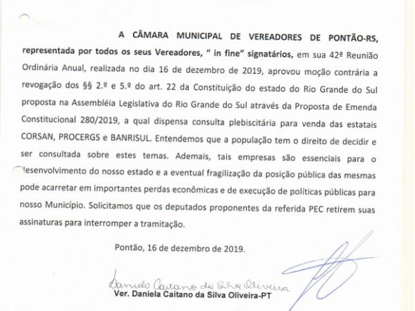 Moção nº 005/2019. 